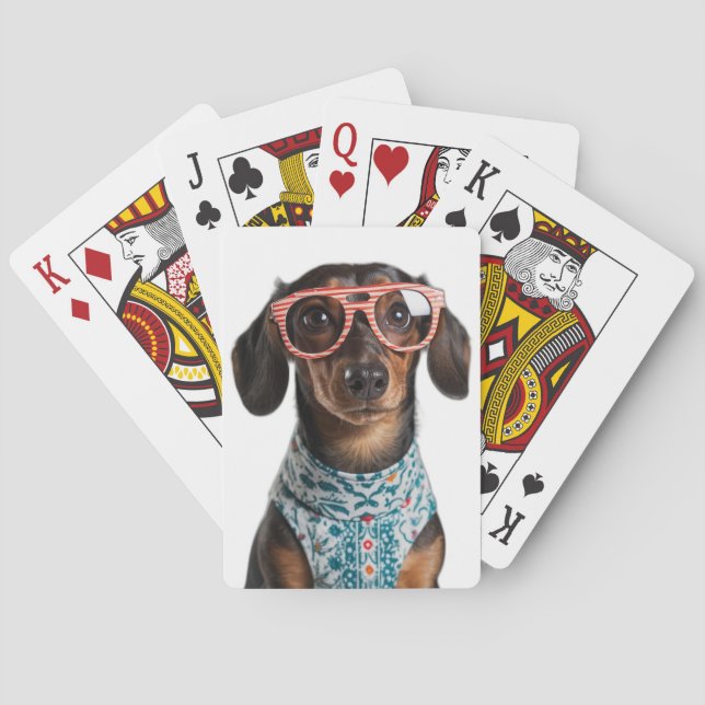 Cute Little Dachshund With Red Glasses Casinokort (Baksidan)