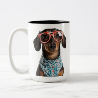 Cute Little Dachshund With Red Glasses Två-Tonad Mugg