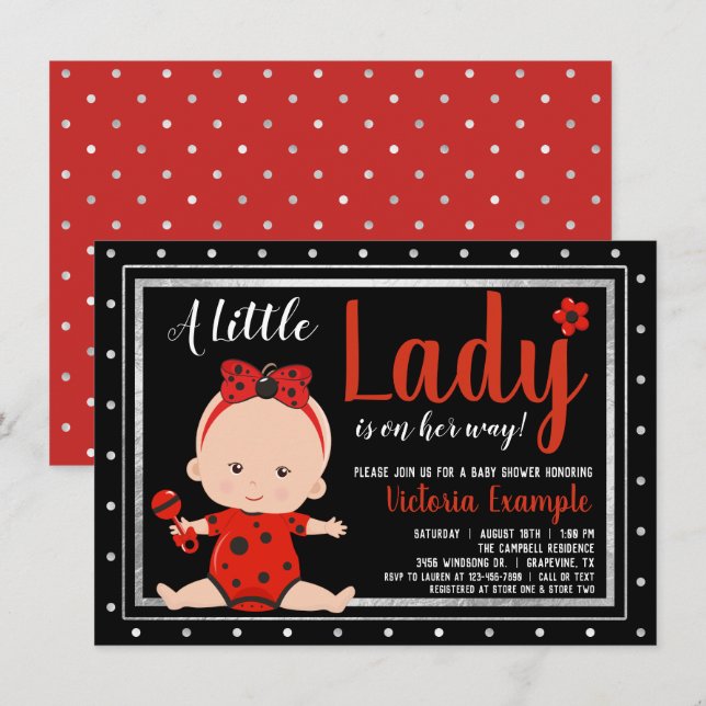 Cute Little Dam Ladybug Baby Shower Inbjudningar (Fram/baksida)