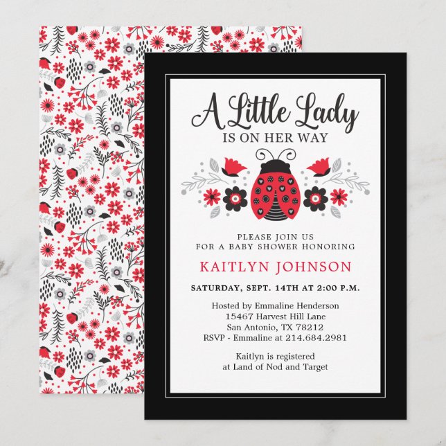 Cute Little Dam Ladybug Baby Shower Inbjudningar (Fram/baksida)