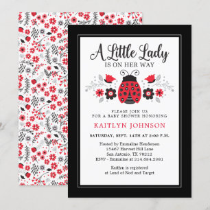 Cute Little Dam Ladybug Baby Shower Inbjudningar