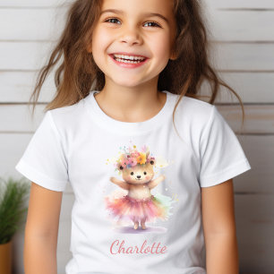 Cute Little Dancer Bear Watercolor Girl T Shirt