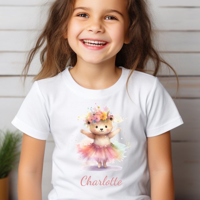 Cute Little Dancer Bear Watercolor Girl T Shirt (Skapare uppladdad)