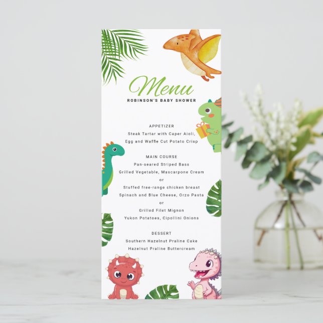 Cute Little Dino Baby Shower Meny (Stående Fram)