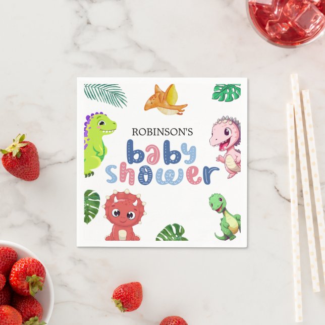 Cute Little Dino Baby Shower Pappersservett (Insitu)