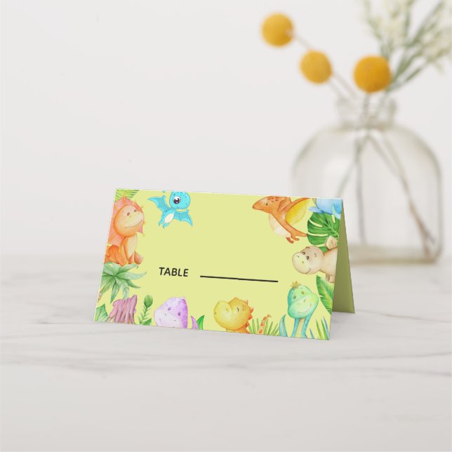 Cute Little Dino Baby Shower Placeringskort (Framsida)