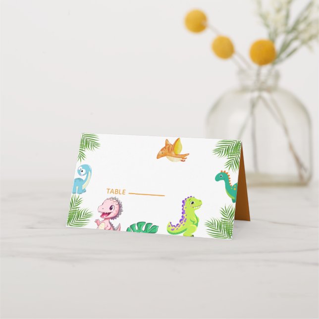 Cute Little Dino Baby Shower Placeringskort (Framsida)
