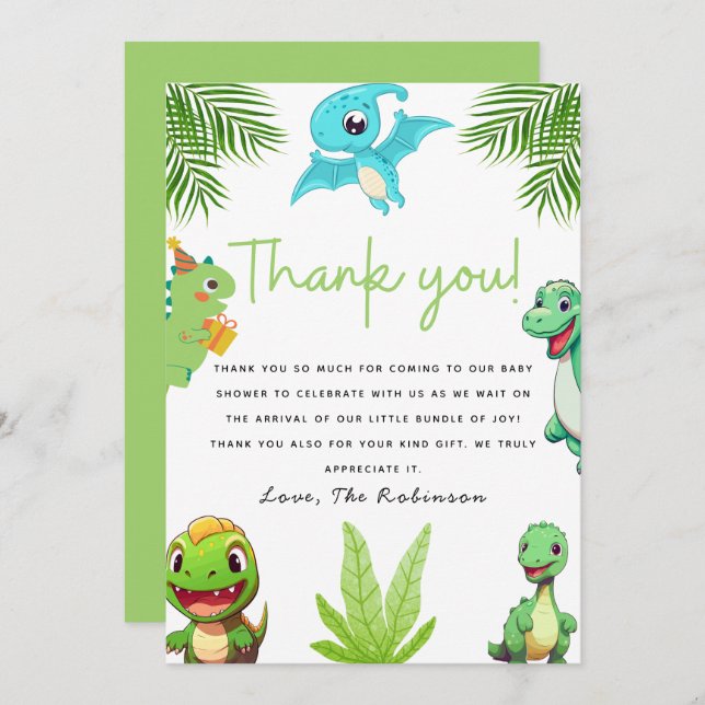 Cute Little Dino Baby Shower Tack Kort (Fram/baksida)