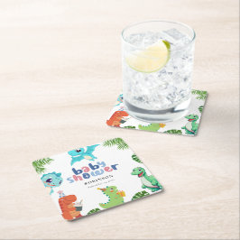 Cute Little Dino Baby Shower Underlägg Papper Kvadrat