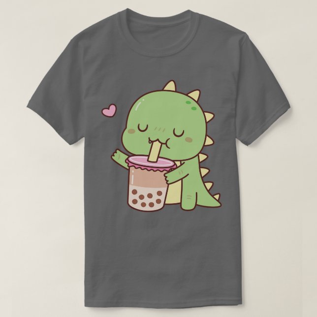Cute Little Dino Kärlek Boba Mjölk Tea T Shirt (Design framsida)