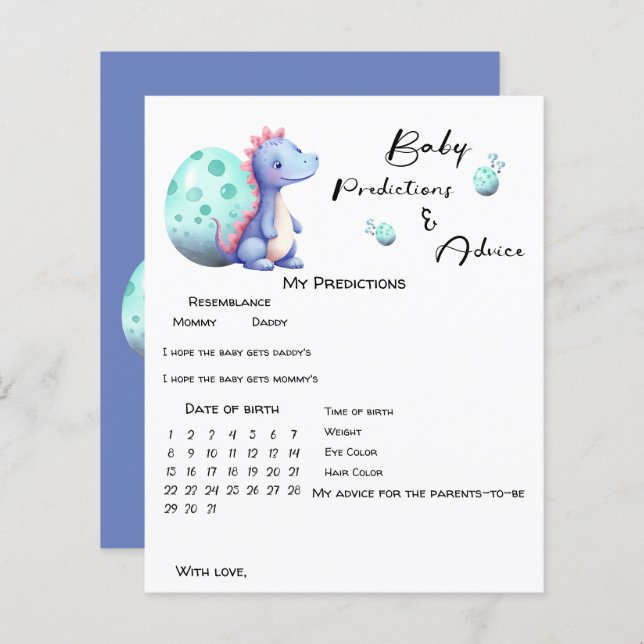 Cute Little Dinosaur Baby Predictions Game (Fram/baksida)