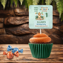 Cute Little Dinosaur Boy 1st Birthday Party Fyrkantigt Klistermärke