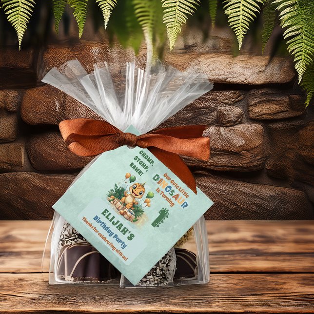 Cute Little Dinosaur Boy 1st Birthday Party Gåvor Etiketter (Cute Little Dinosaur Boy's 1st Birthday Party Favor Tags)
