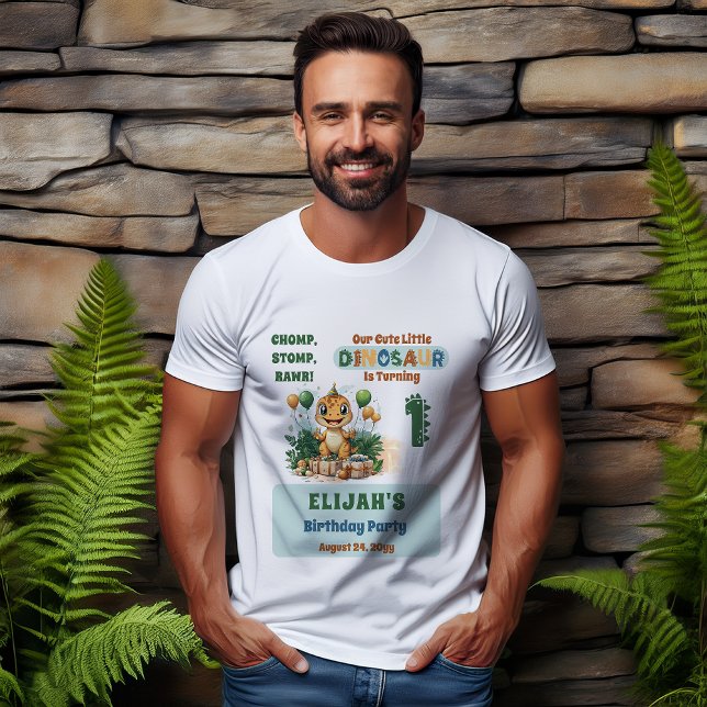 Cute Little Dinosaur Boy 1st Birthday Party T Shirt (Cute Little Dinosaur Boy's 1st Birthday Party Dad's T-Shirt)