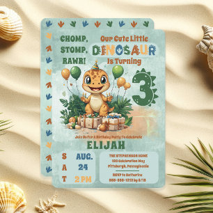 Cute Little Dinosaur Boy 3rd Birthday Party Inbjudningar