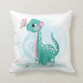 Cute Little Dinosaur med Butterfly Cushion Kudde