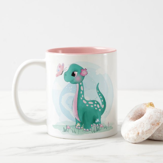 Cute Little Dinosaur med Butterfly Mugg (Med munk)