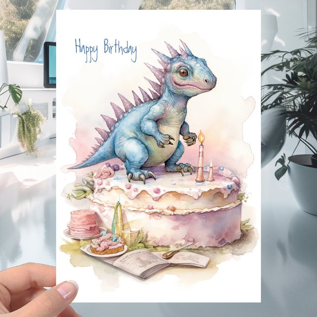 Cute Little Dinosaur med kummel - Barns födelsedag Kort (Skapare uppladdad)
