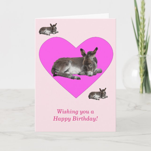 Cute Little Donkey Foal in Heart Birthday Kort (Framsida)