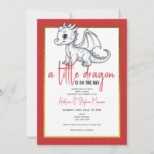 Cute Little Dragon är på väg mot Red Baby Shower Inbjudningar