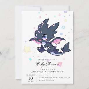Cute Little Dragon Baby Shower Inbjudningar