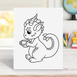 Cute Little Dragon Holding a Kopp Coloring Page Poster