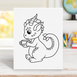 Cute Little Dragon Holding a Kopp Coloring Page Poster