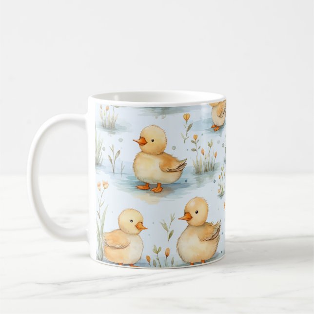 Cute Little Duckling Mönster Kaffemugg (Vänster)