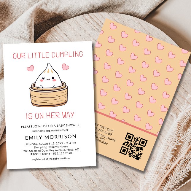 Cute Little Dumpling Hennes WQR Code Baby Shower Inbjudningar (Skapare uppladdad)