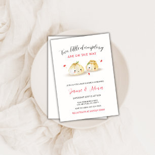 Cute Little Dumpling Mushroom Twin Baby Shower Inbjudningar