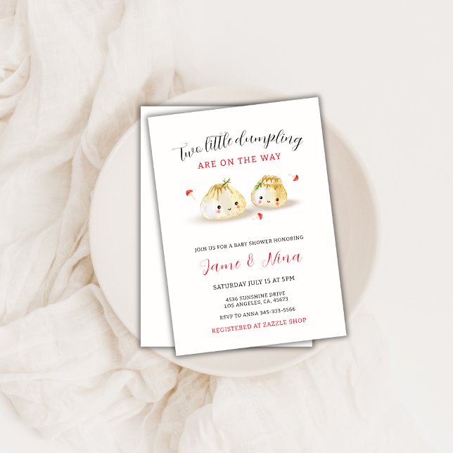 Cute Little Dumpling Mushroom Twin Baby Shower Inbjudningar (Cute Little Dumpling Mushroom Twin Baby Shower Invitation)
