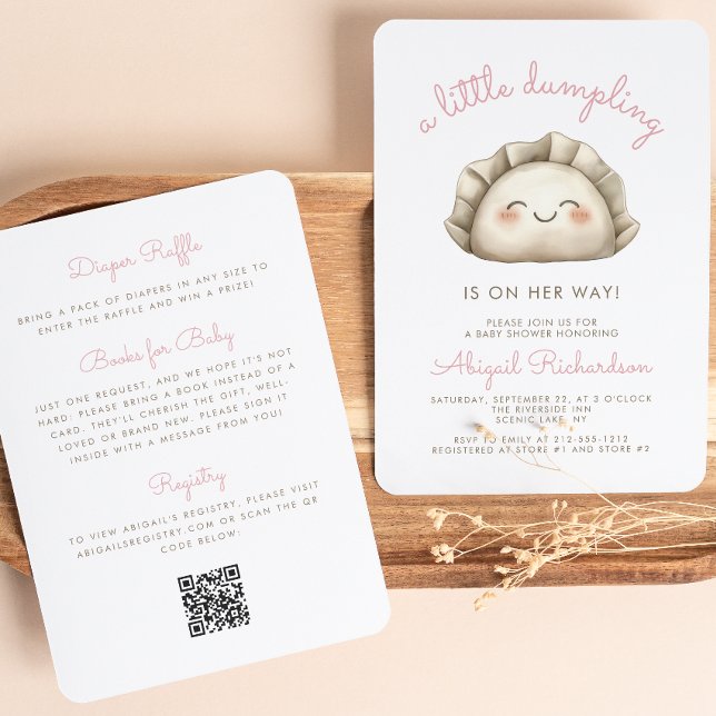 Cute Little Dumpling QR Code Rosa Girl Baby Shower Inbjudningar (Skapare uppladdad)