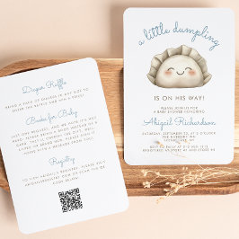 Cute Little Dumpling QR-kod Blue Boy Baby Shower Inbjudningar