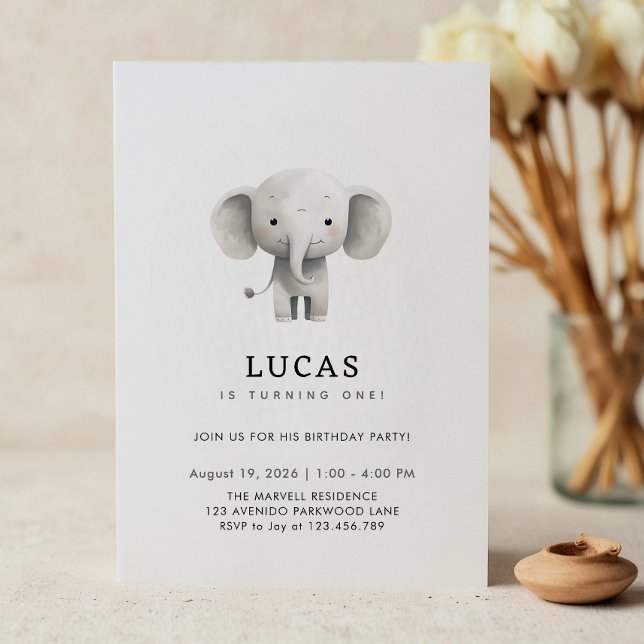 Cute Little Elephant 1st Birthday Inbjudningar (Skapare uppladdad)