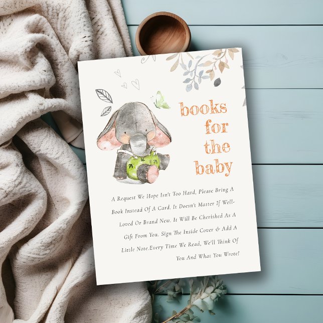 Cute Little Elephant Foliage Bokar for Baby Shower Tilläggskort (Skapare uppladdad)