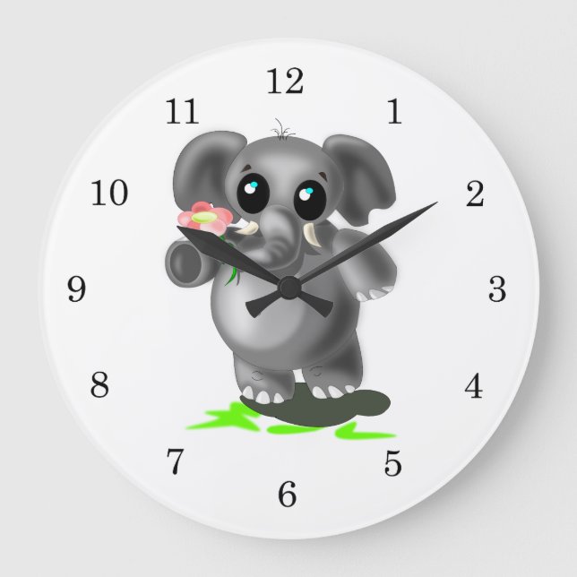Cute Little Elephant med Flower - Sweet Stor Klocka (Framsida)