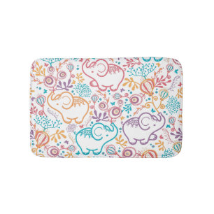 Cute Little Elephants and Flowers Badrumsmatta
