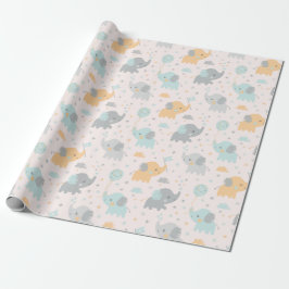 Cute Little Elephants mint grått orange Presentpapper