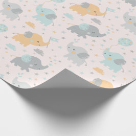 Cute Little Elephants mint grått orange Presentpapper