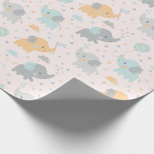 Cute Little Elephants mint grått orange Presentpapper