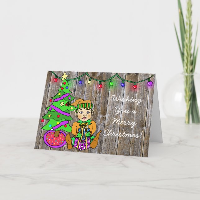 Cute Little Elf and jul Ljus Personlig Kort (Framsida)