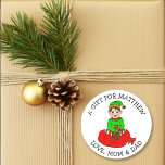 Cute Little Elf To and from Gift Märkre Runt Klistermärke<br><div class="desc">Ett bra sätt att låta någon veta vem som är gåva är vem som är! En söt liten man från sitta på julpåsen leksak. Till och från klistermärken för Julklapp.</div>