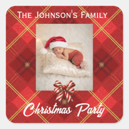 Cute Little Elves - Personalized Christmas Fyrkantigt Klistermärke