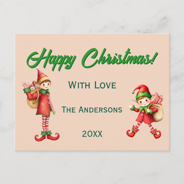 Cute Little Elves - Personalized Christmas  Helg Vykort (Framsida)