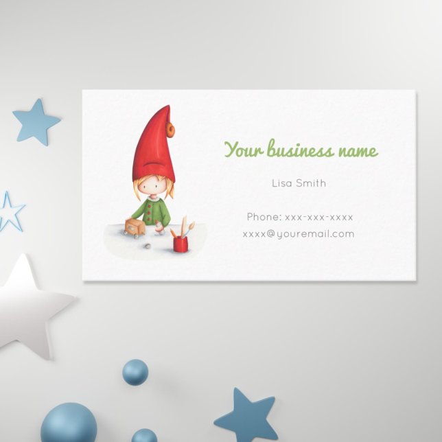 Cute Little Elworking skapar leksak Affärskort Visitkort (Cute and simple business card for the upcoming Christmas season with an elf making toys. )