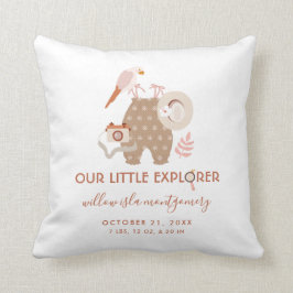 Cute Little Explorer Boho Birth Information Baby Kudde