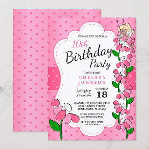 Cute Little Fairy 00th Birthday Girl in Rosa Inbjudningar