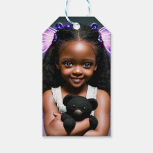 Cute Little Fairy Girl med Nalle Presentetikett