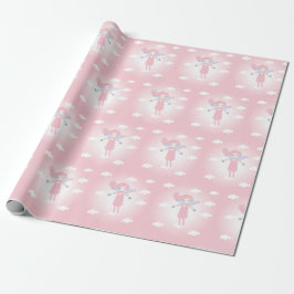 Cute little fairy in pink sky presentpapper
