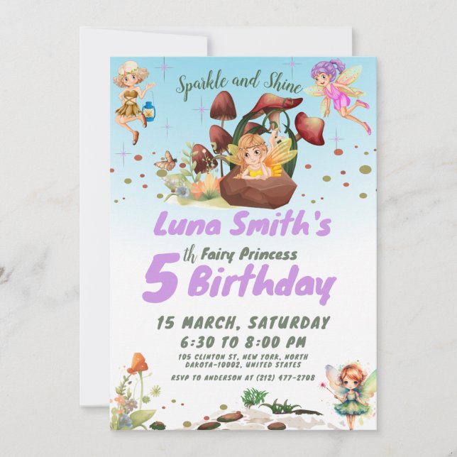 Cute Little Fairy Princess Colorful Birthday Inbjudningar (Framsida)